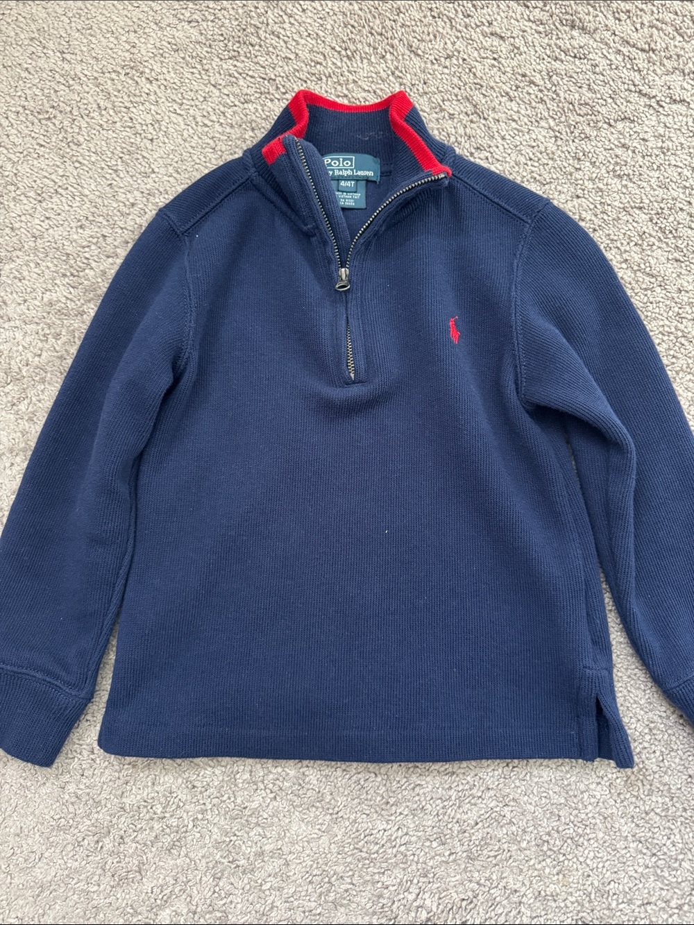 Polo by Ralph Lauren Kids Quarter Zip Pullover Sweater Sweatshirt Navy Red 4 4T